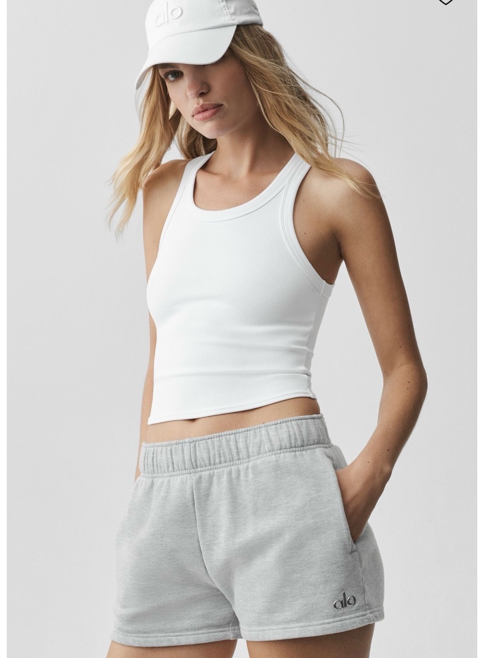 ALO Yoga White Ribbed Tank Crop Top